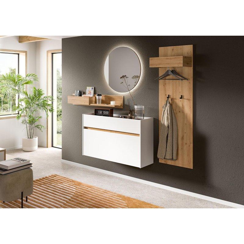 Beyaz ve Zanaatkar Desenli Sunta LED Aydınlatmalı 4 Parçalı Portmanto Vestiyer Seti - 197 cm - 158857