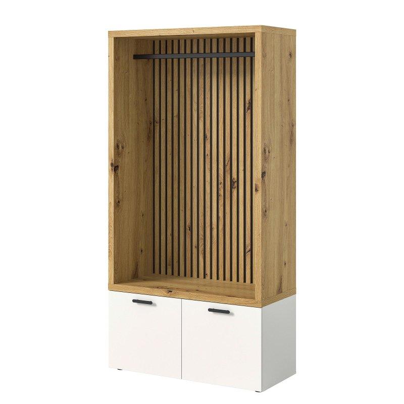 Beyaz ve Zanaatkar Meşe Rengi Suntalam 2 Kapaklı Oturaklı Portmanto Vestiyer - 106x200 cm - 159172