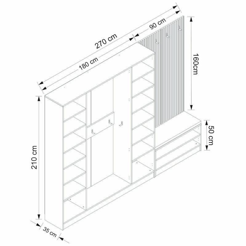 Beyaz Yonga Levha Askılıklı Portmanto Vestiyer - 270 cm - 159397