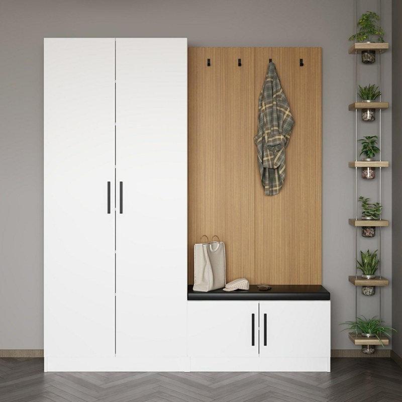 Beyaz Yonga Levha Askılıklı Raflı Portmanto Vestiyer - 180 cm - 159394