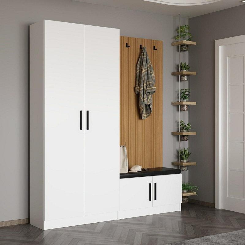 Beyaz Yonga Levha Askılıklı Raflı Portmanto Vestiyer - 180 cm - 159394
