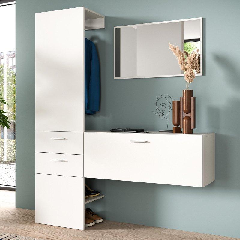 Beyaz Yonga Levha Aynalı 3 Parçalı Portmanto Vestiyer - 156x190 cm - 159151