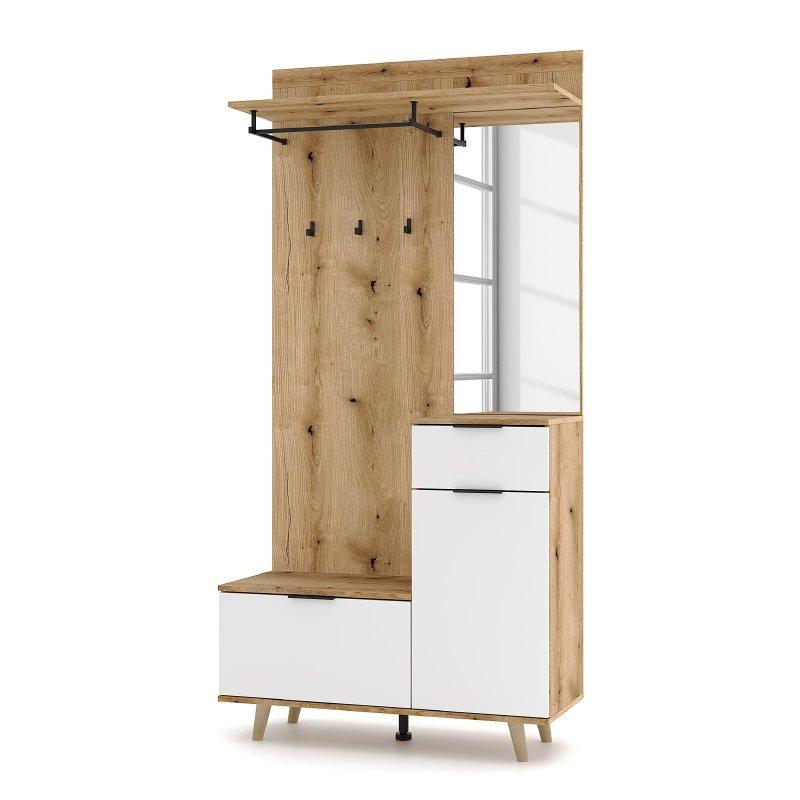 Beyaz Yonga Levha Çekmeceli ve Kapaklı Portmanto Vestiyer - 100x204x40 cm - 159187