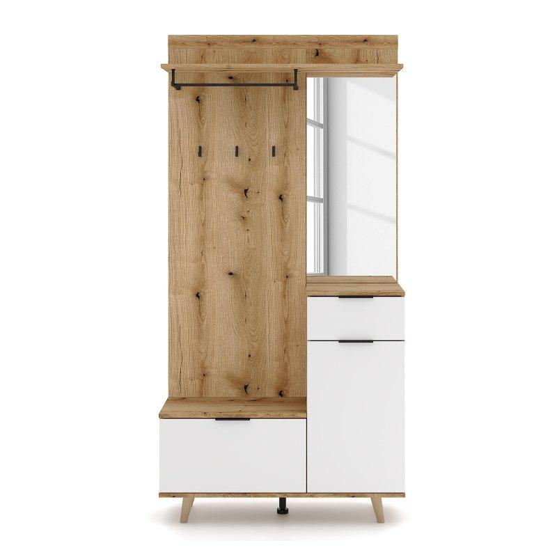 Beyaz Yonga Levha Çekmeceli ve Kapaklı Portmanto Vestiyer - 100x204x40 cm - 159187