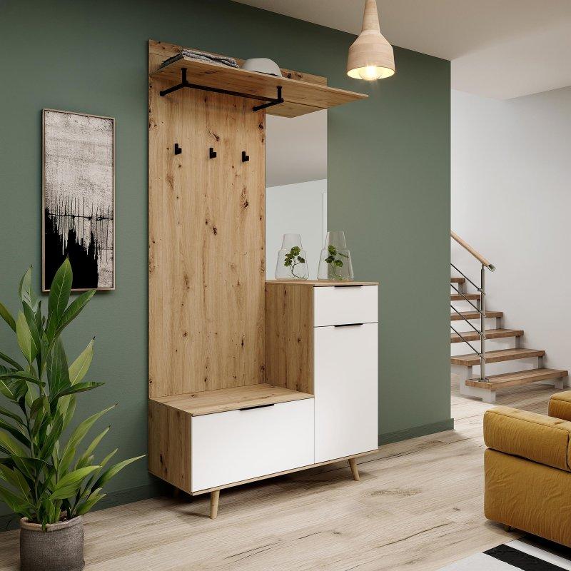 Beyaz Yonga Levha Çekmeceli ve Kapaklı Portmanto Vestiyer - 100x204x40 cm - 159187