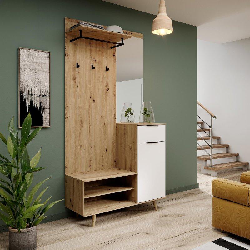 Beyaz Zanaatkar Dekor Kapaklı Çekmeceli Sunta Portmanto Vestiyer - 100x40x200 cm - 159040