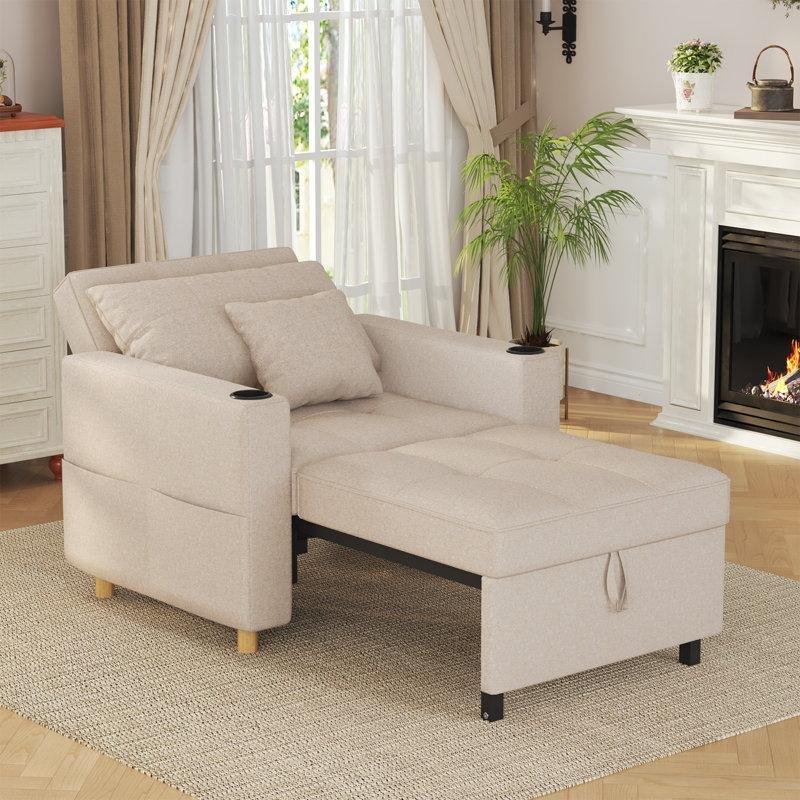 Bisküvi Kapitoneli Metal İskeletli Masif Ahşap Ayaklı Yatak Olan Tekli Koltuk - 98 cm - 156328