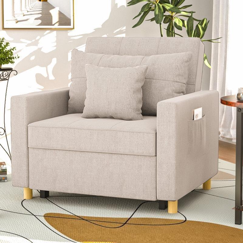 Bisküvi Kapitoneli Metal İskeletli Masif Ahşap Ayaklı Yatak Olan Tekli Koltuk - 98 cm - 156328