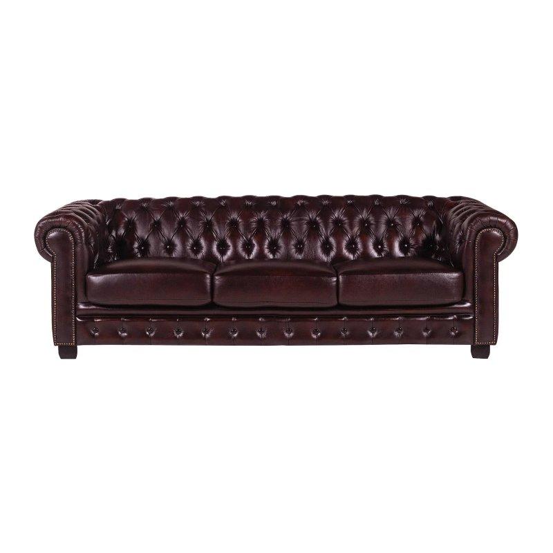 Bordo 100 Bufalo Derisi Zımba Detaylı 4 Kişilik Chesterfield Koltuk - 240 cm - 155473
