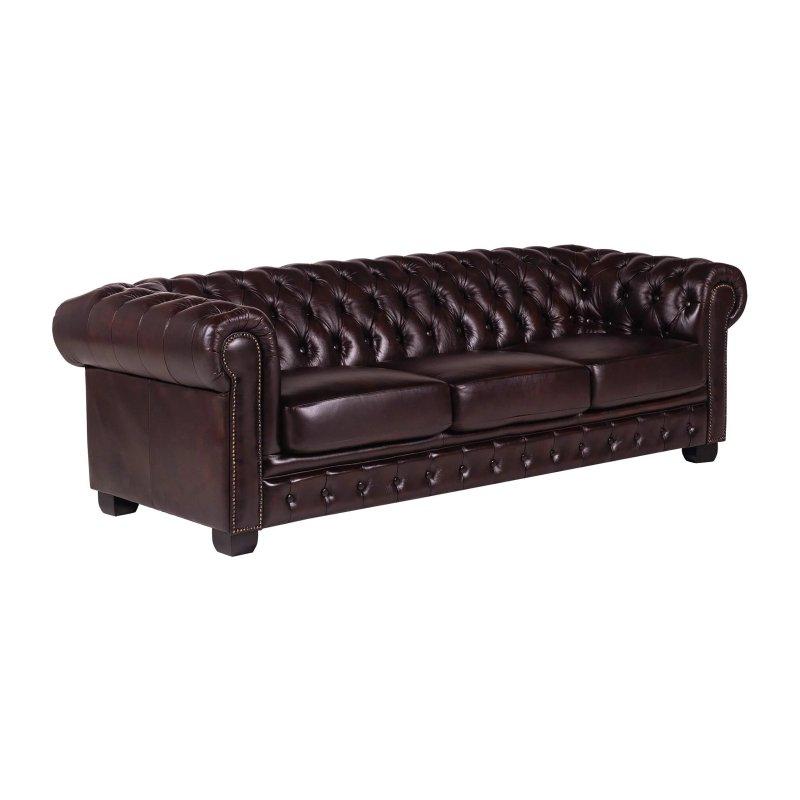Bordo 100 Bufalo Derisi Zımba Detaylı 4 Kişilik Chesterfield Koltuk - 240 cm - 155473