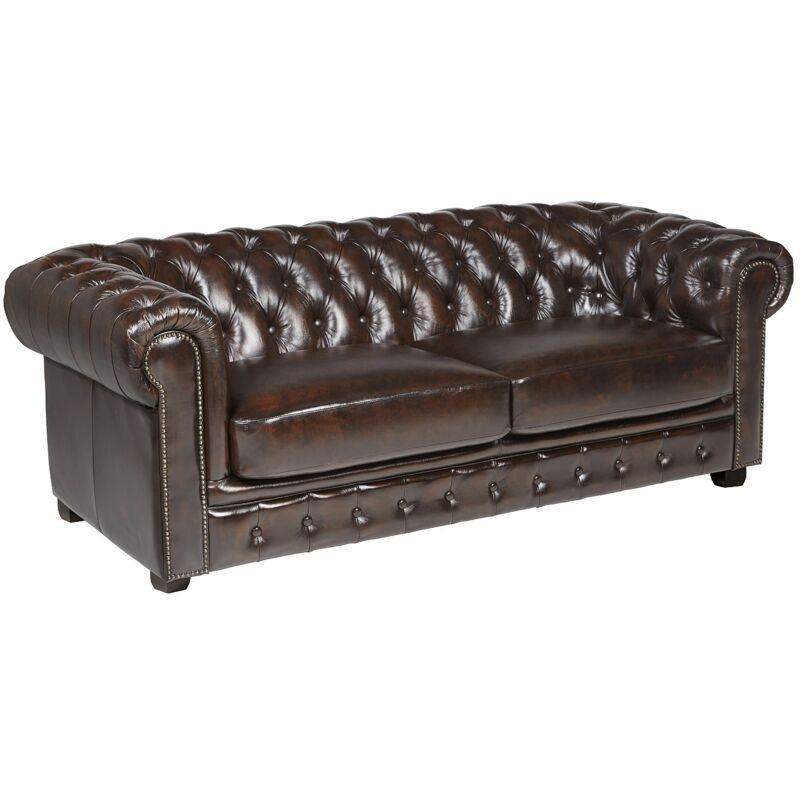Bordo Hakiki Manda Derisi Kapitoneli Zımbalı Chesterfield 3 Kişilik Koltuk - 201 cm - 152320