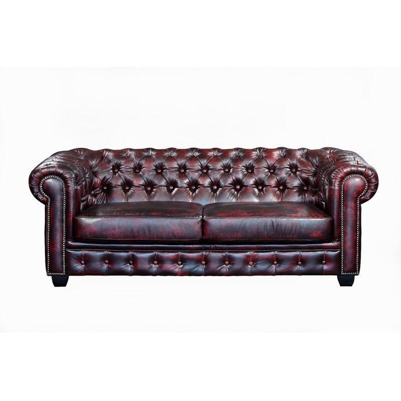 Bordo Manda Derisi Kapitoneli Chesterfield Koltuk Takımı - 152334