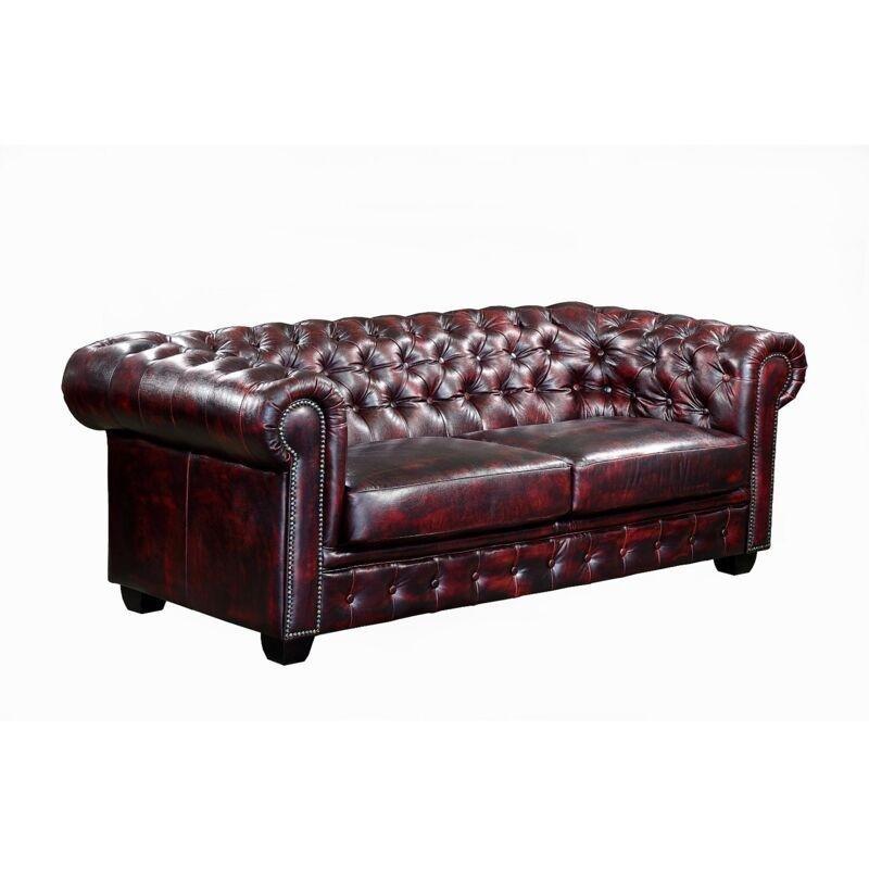 Bordo Manda Derisi Kapitoneli Chesterfield Koltuk Takımı - 152334