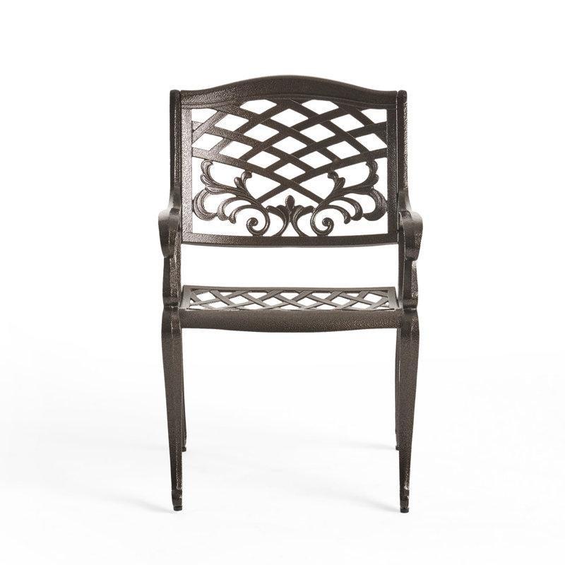 Bronz Döküm Alüminyum Çiçek Desenli Kolçaklı 2li Set Ferforje Sandalye - 145935