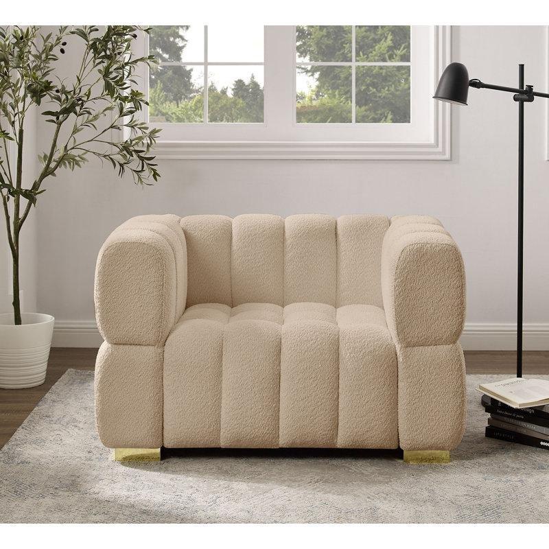 Bukle Kumaş Kapitoneli Metal Ayaklı Geniş Tekli Koltuk - 156190