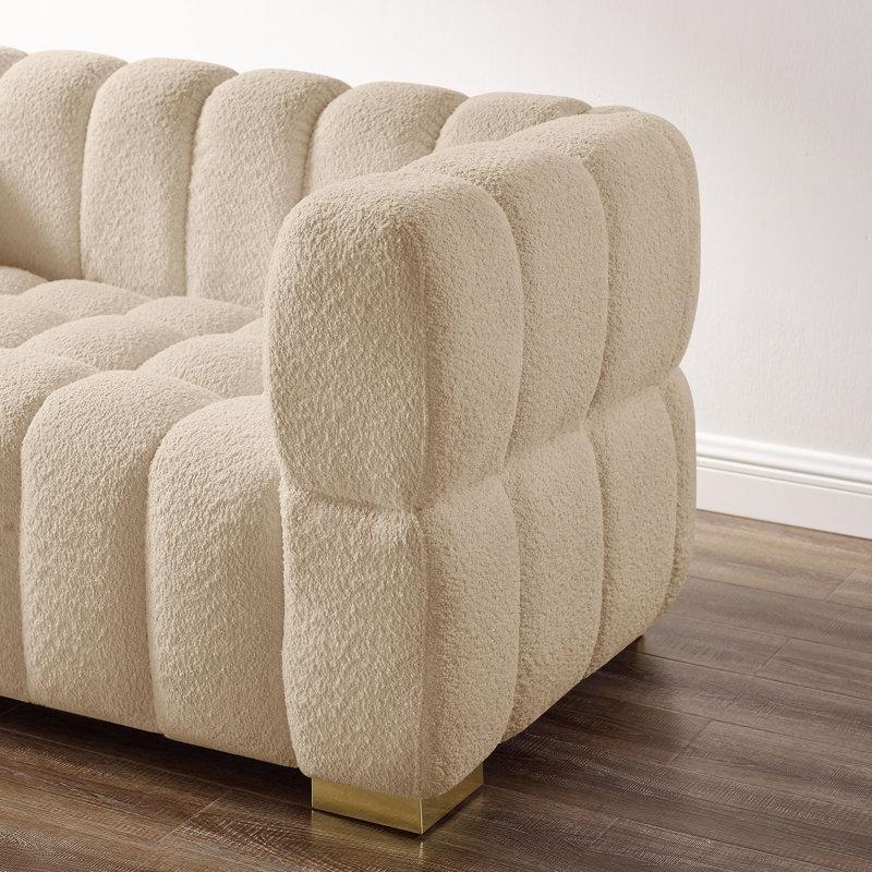 Bukle Kumaş Kapitoneli Metal Ayaklı Geniş Tekli Koltuk - 156190