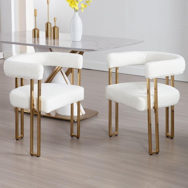 Bukle Kumaş Kolçaklı Fıçı Tasarım 2li Set Gold Sandalye - 146007