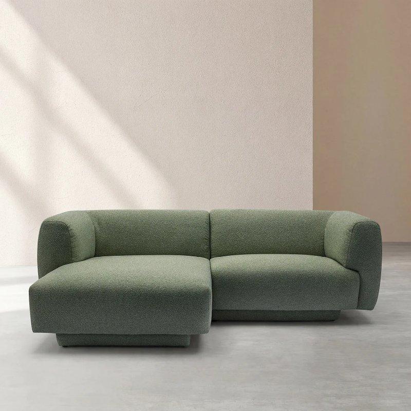 Çam Yeşili Dokulu Kumaş Organik Tasarım Sol Köşe Koltuk - 228 cm - 154848