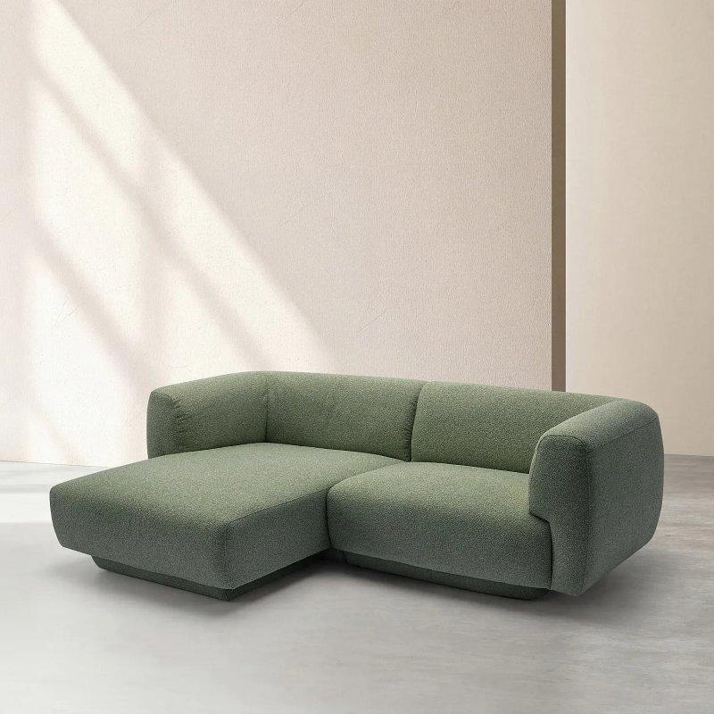 Çam Yeşili Dokulu Kumaş Organik Tasarım Sol Köşe Koltuk - 228 cm - 154848