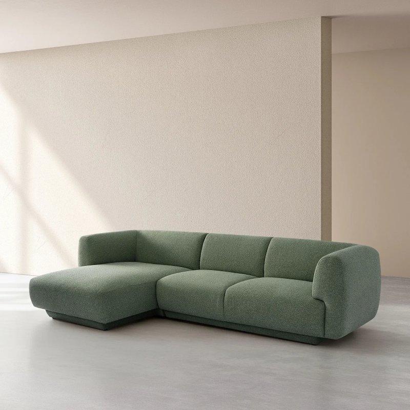 Çam Yeşili Dokulu Kumaş Sol Köşe Organik Tasarım Köşe Koltuk - 312 cm - 154636