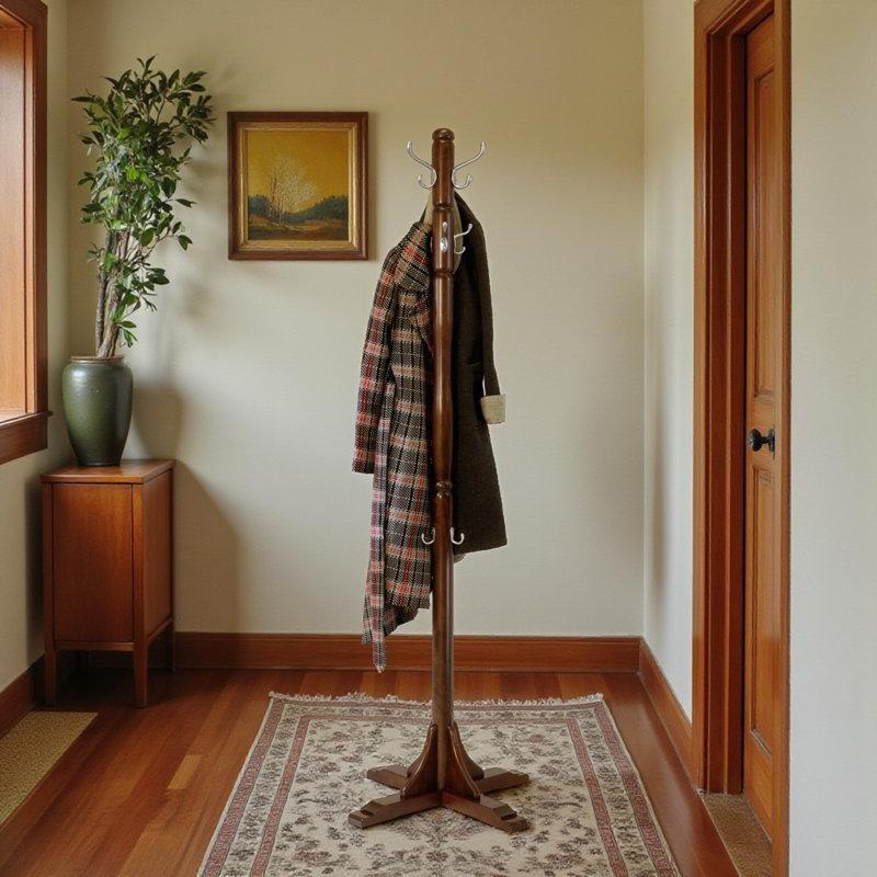 Cappuccino Masif Ahşap 9 Kancalı Ayaklı Portmanto - 183x62x62 cm - 161269