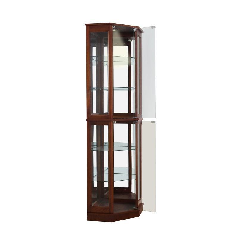 Ceviz Ahşap Işıklı Cam Raflı Köşe Vitrin - Gümüşlük - 183 cm - 156970