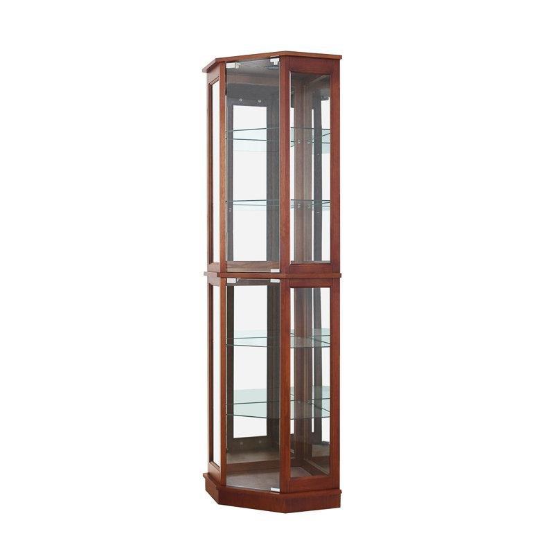 Ceviz Ahşap Işıklı Cam Raflı Köşe Vitrin - Gümüşlük - 183 cm - 156970