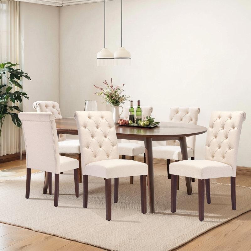 Ceviz Ahşap Kapitoneli Kumaş Döşemeli Chester Sandalye 2li Set - 145800