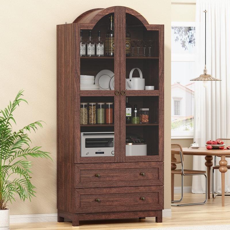 Ceviz Ahşap Kemerli Çekmeceli Vitrin - Gümüşlük - 178x81 cm - 157021