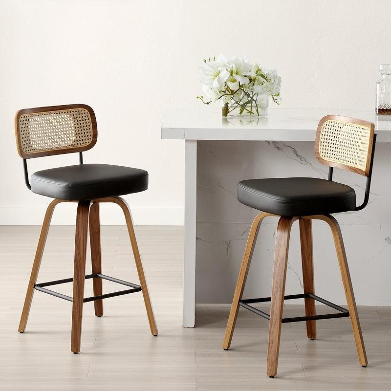 Ceviz Ahşap Suni Deri Döner Retro Bar Sandalyesi - 74 cm - 148461