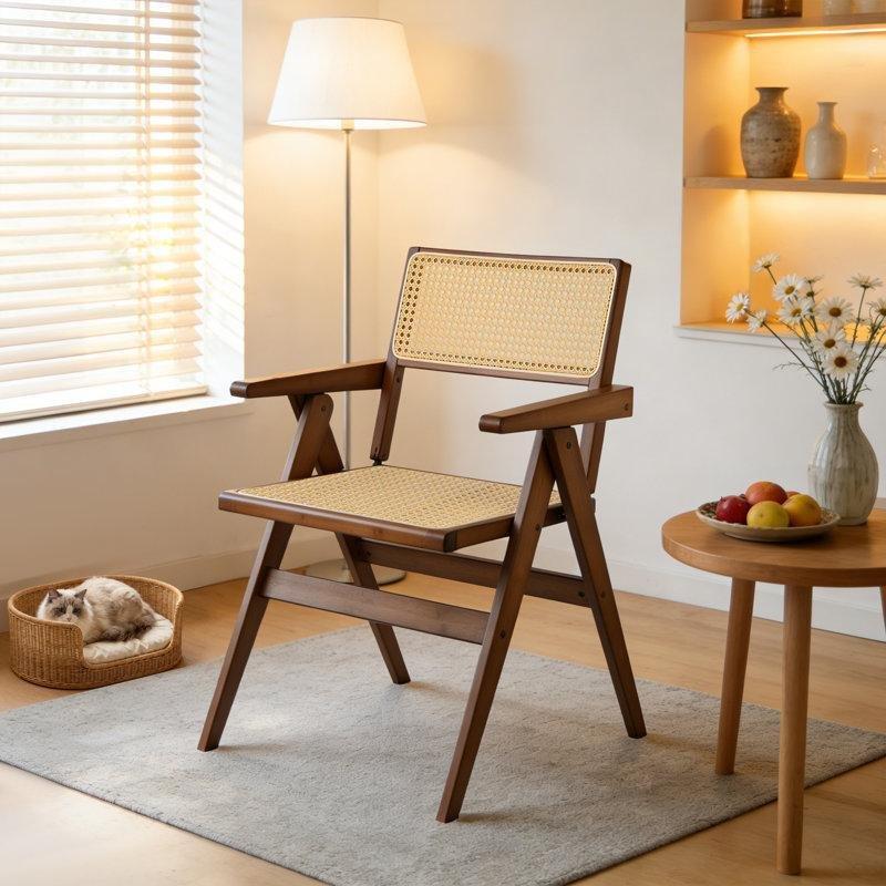Ceviz Bambu ve Rattan Kolçaklı Portatif Katlanır Sandalye - 146115