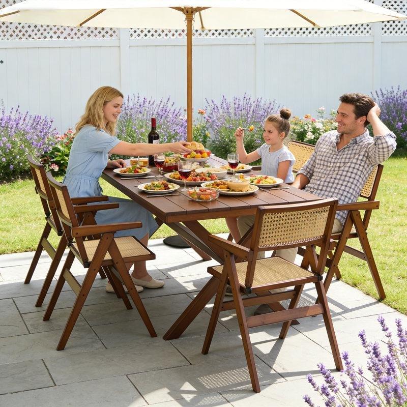 Ceviz Bambu ve Rattan Kolçaklı Portatif Katlanır Sandalye - 146115