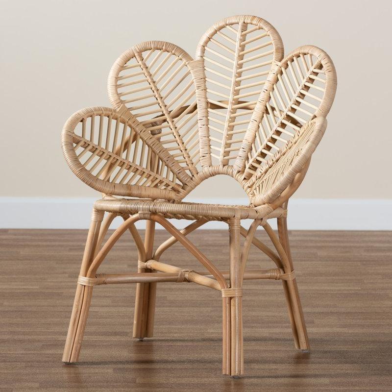 Ceviz Kahverengi Rattan Çiçek Sırtlı Kolçaklı Bohem Sandalye - 76x69x91 cm - 145530