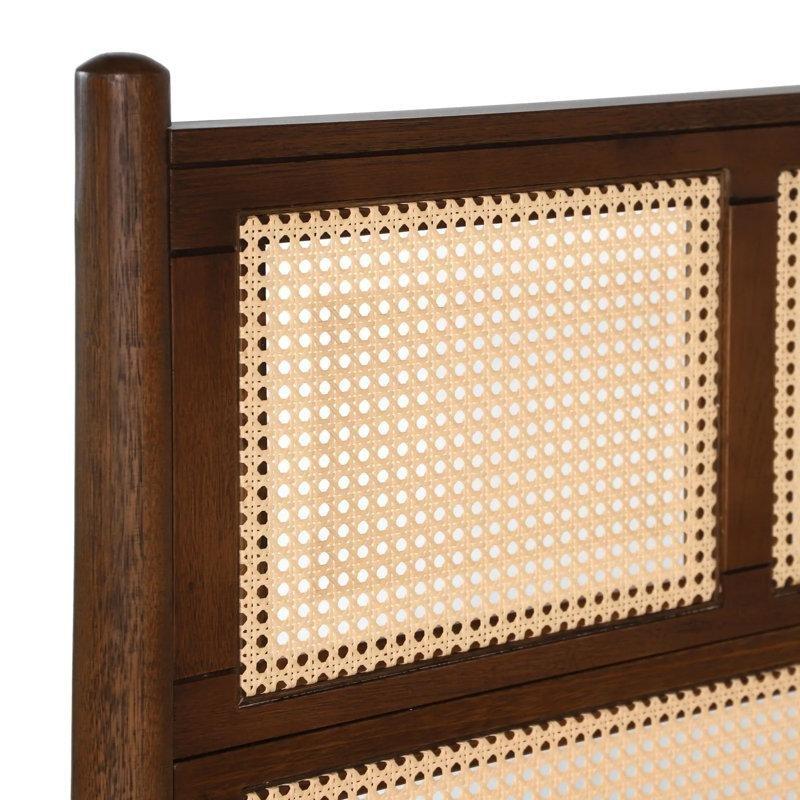 Ceviz Masif Ahşap Hasır Panelli Konik Ayaklı Karyola - 162x216 cm - 143221