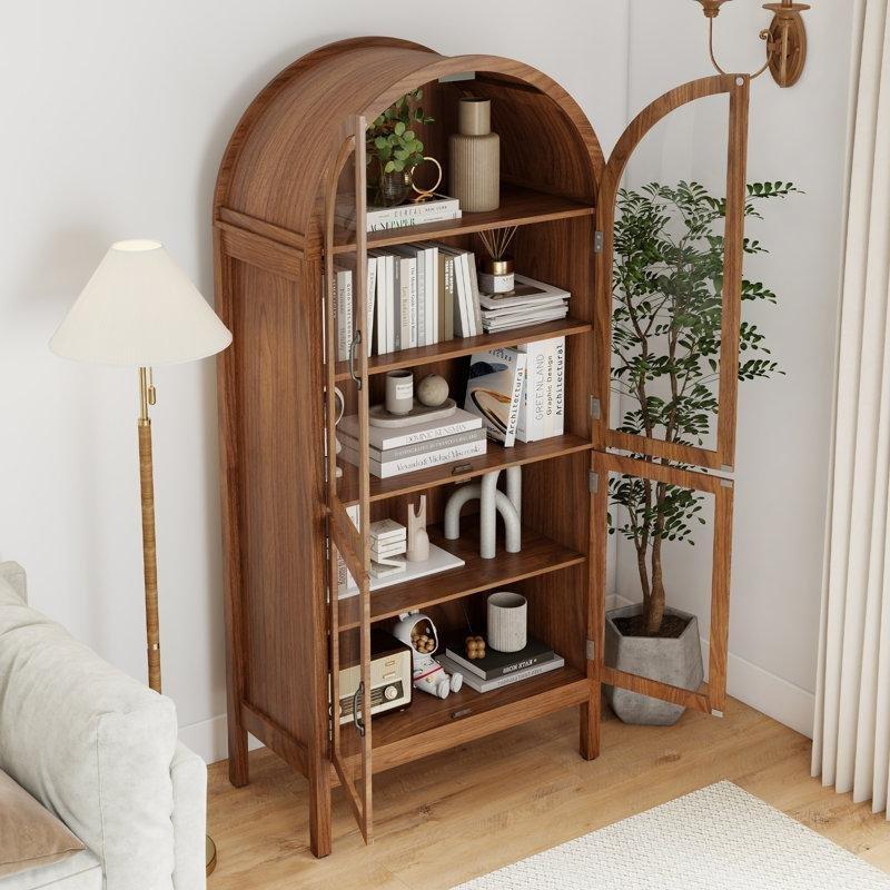 Ceviz MDF Kemerli 5 Raflı Akrilik Cam Kapaklı Vitrin - Gümüşlük - 181x81x41 cm - 157042