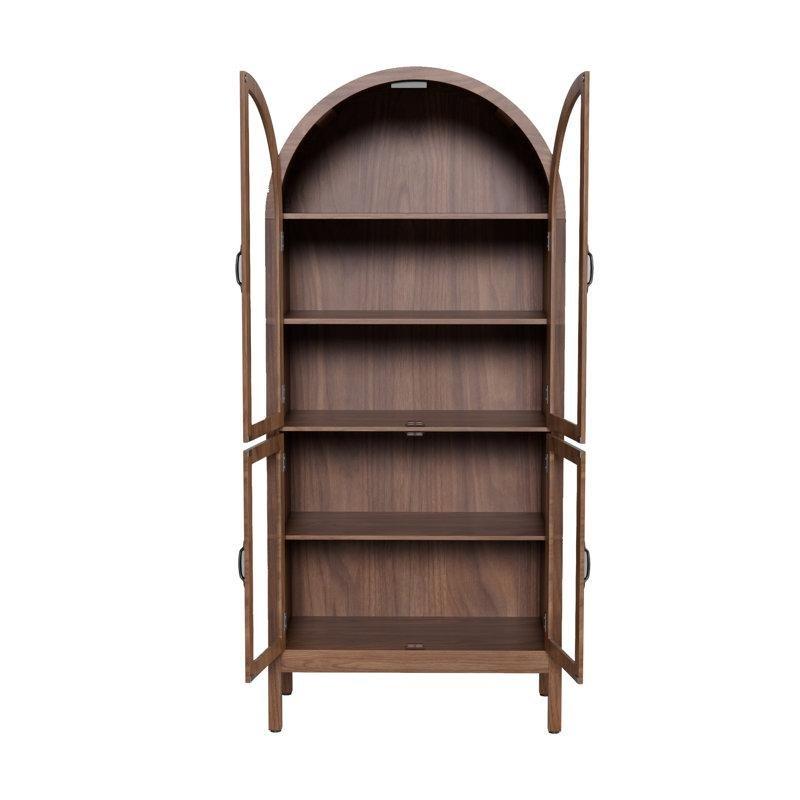 Ceviz MDF Kemerli 5 Raflı Akrilik Cam Kapaklı Vitrin - Gümüşlük - 181x81x41 cm - 157042