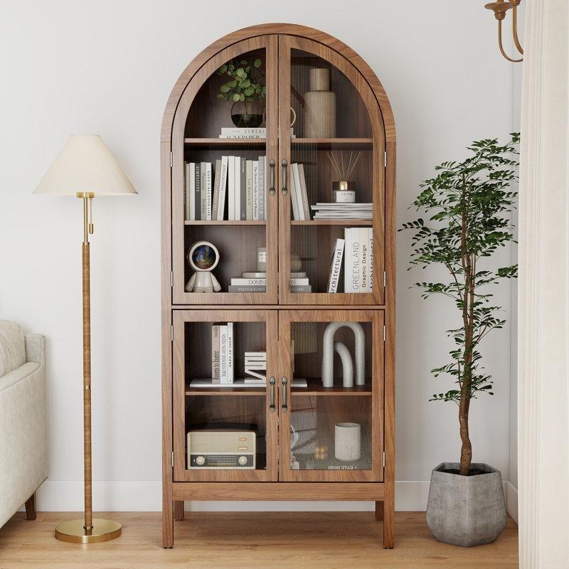 Ceviz MDF Kemerli 5 Raflı Akrilik Cam Kapaklı Vitrin - Gümüşlük - 181x81x41 cm - 157042