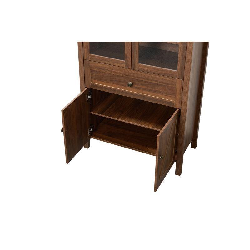 Ceviz MDF ve Masif Ahşap Kemerli Cam Kapaklı ve Çekmeceli Vitrin Gümüşlük - 182x81 cm - 156796