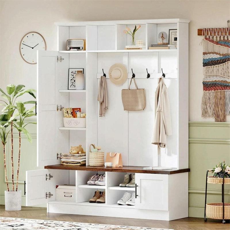 Ceviz Oturaklı ve 6 Askılı Suntalam Portmanto Vestiyer - 140 cm - 159754