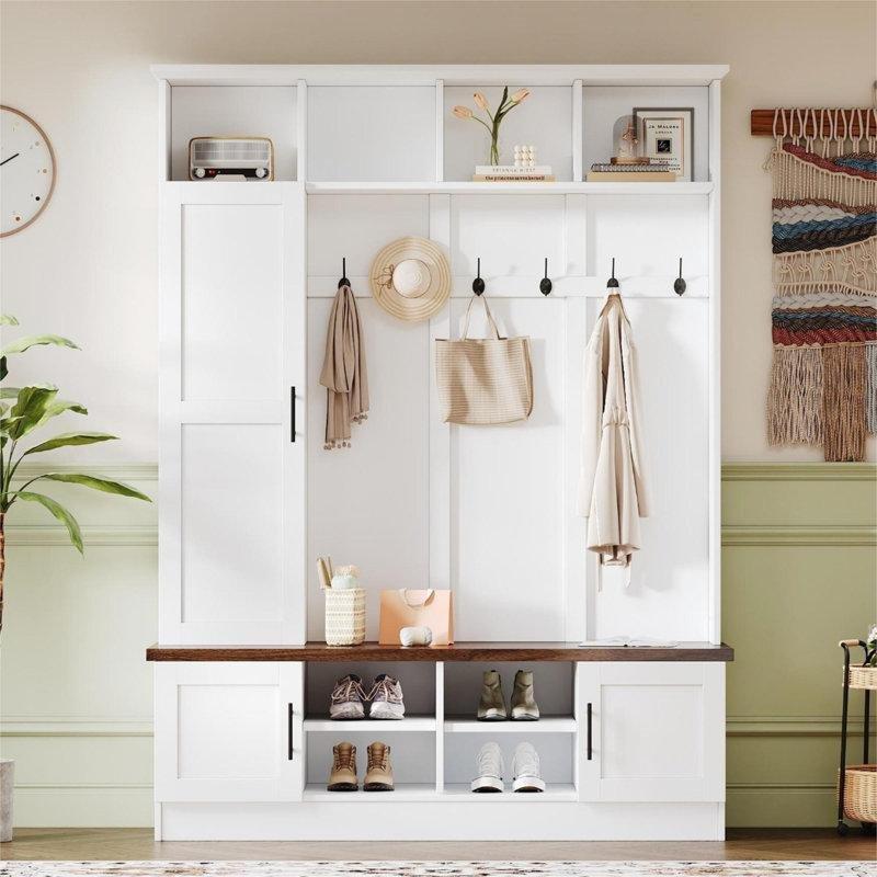 Ceviz Oturaklı ve 6 Askılı Suntalam Portmanto Vestiyer - 140 cm - 159754