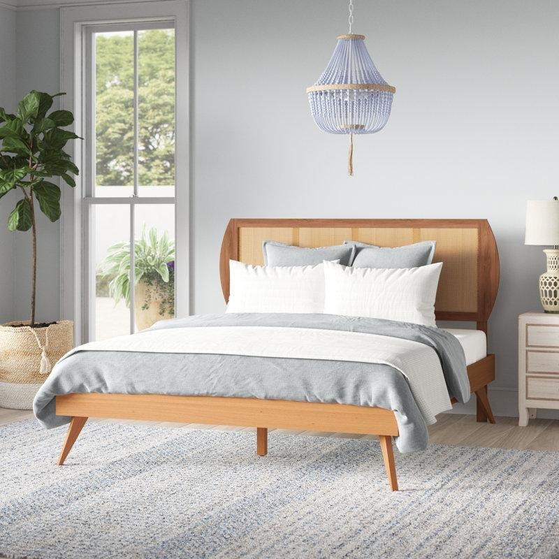 Ceviz Rattan Detaylı Ayarlanabilir Başlıklı Ahşap Platform Karyola - 145x196 cm - 143116
