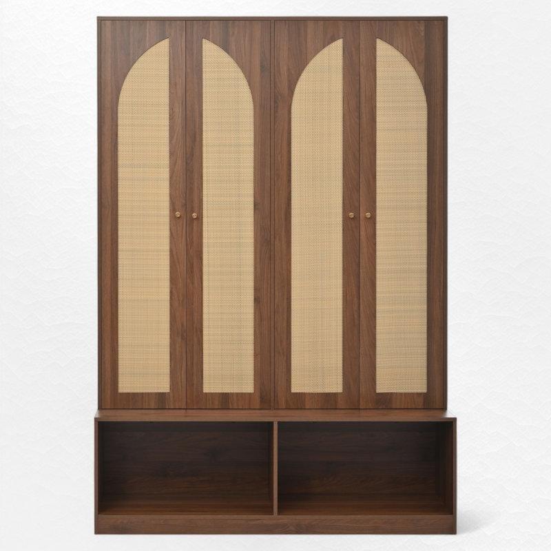 Ceviz Rattan Kapaklı Oturaklı 6 Askılı Portmanto Vestiyer - 140 cm - 159895