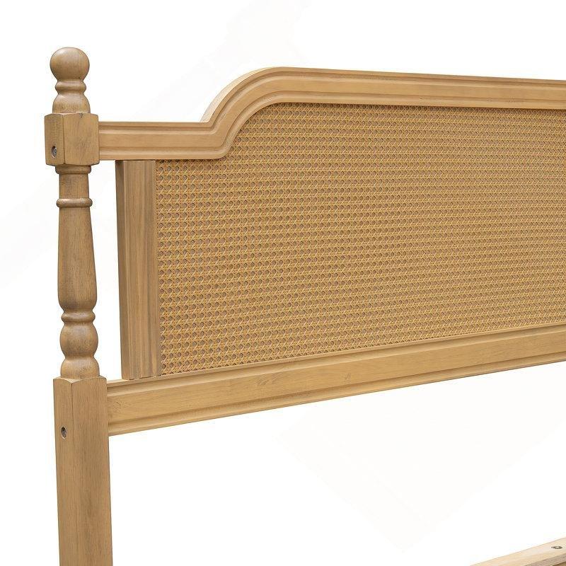 Ceviz Rattan Masif Ahşap Bazasız Karyola - 143131