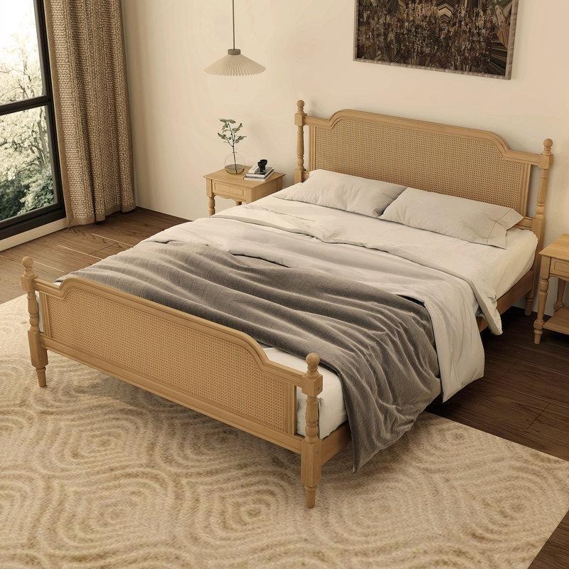 Ceviz Rattan Masif Ahşap Bazasız Karyola - 143131