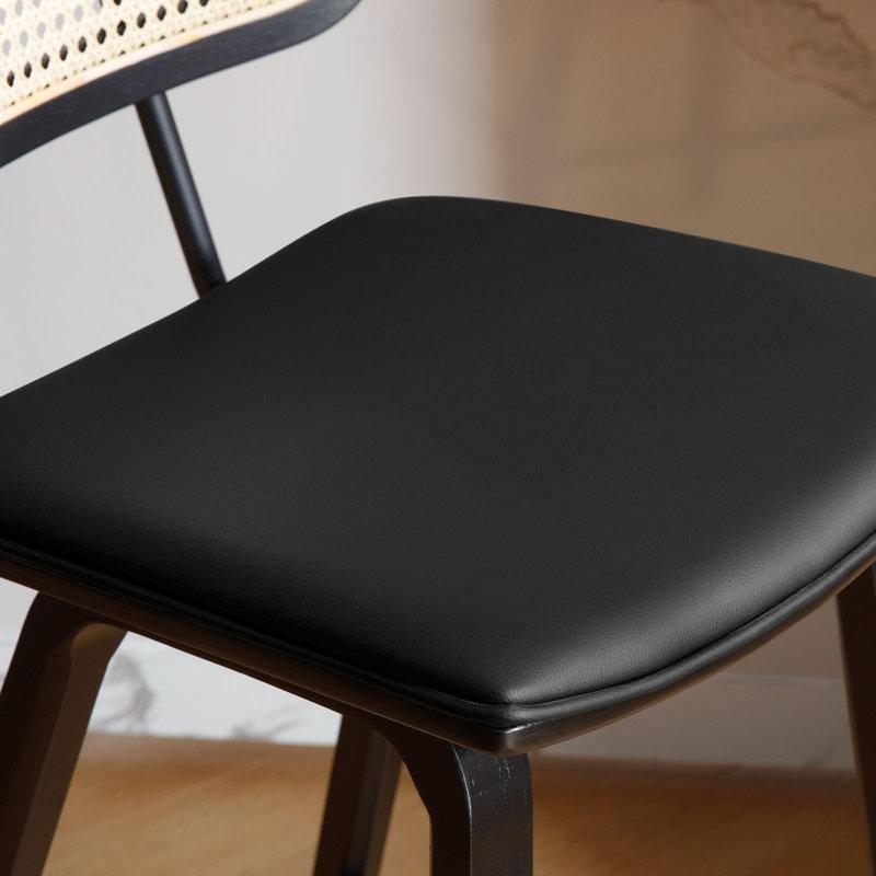 Ceviz Rengi Ahşap PU Deri Döşemeli Alçak Sırtlı Hasır Bar Sandalyesi - 65 cm - 148263