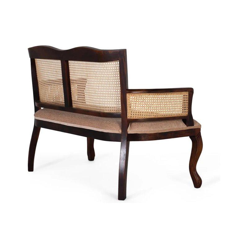 Ceviz Rengi Akasya Ağacı Hasır Sırtlı Oymalı Ayaklı İkili Koltuk - 120 cm - 155455