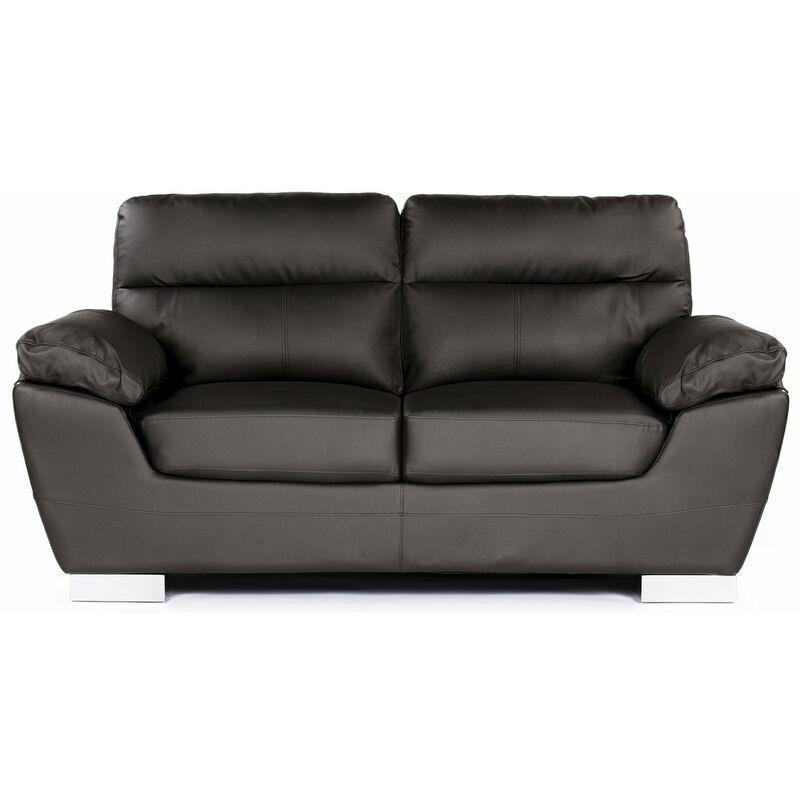 Çikolata Kahve Suni Deri ve PVC Başlıklı Krom Ayaklı İkili Koltuk - 169 cm - 153714