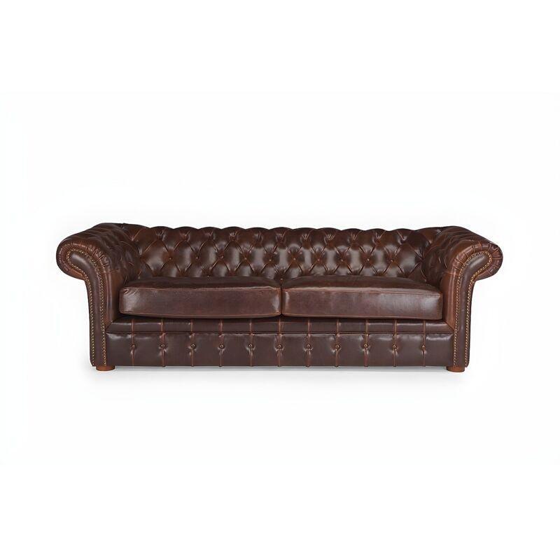 Çikolata Kahverengi Hakiki Deri Kapitoneli Eskitme Chesterfield Koltuk Takımı 32 - 152275
