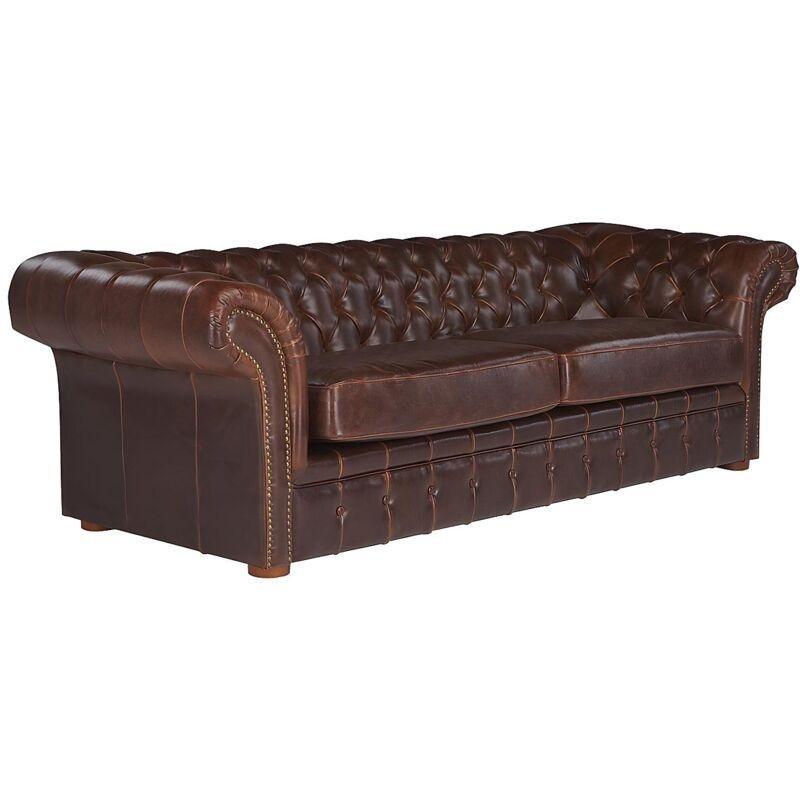 Çikolata Kahverengi Hakiki Deri Kapitoneli Eskitme Chesterfield Koltuk Takımı 32 - 152275