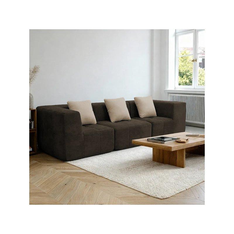 Çikolata ve Bej Flanel Kumaş Yuvarlak Hatlı Berjer Koltuk - 155305